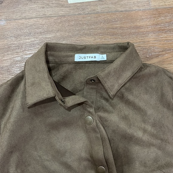 Justfab Large (L) Midi Button-up Shirt Dress Brown - Picture 3 of 4